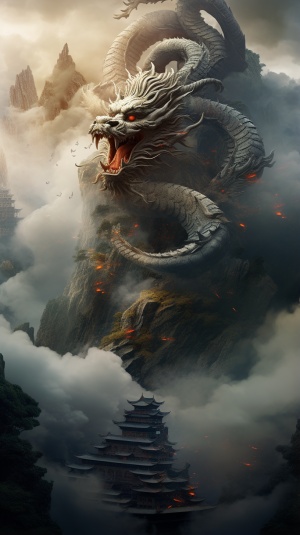 中国古代云龙巨兽出现在高山之巅