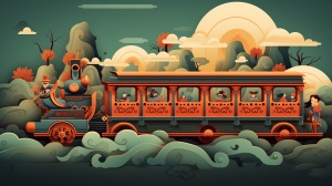Magical Train with Cartoon Style Illustrations