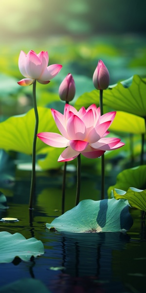 a,pink,lotus,flower,in,water,with,a,drop,of,water,,in,the,style,of,eastern,zhou,dynasty,,photo-realistic,landscapes,,creative,commons,attribution,,red,and,green,,walter,launt,palmer,,water,drops,,massurrealism