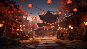 古代京城春节，超真实，3D渲染，oc渲染器，8k电影光感，16k,high质量，高细节，近景