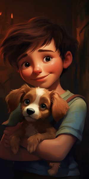 男孩抱着小狗