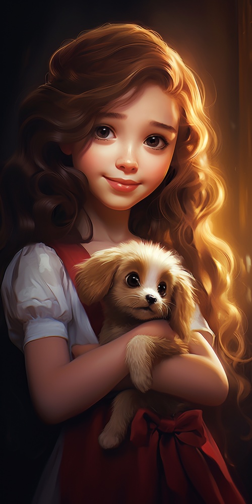 女孩抱着小狗