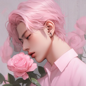 美男，粉色，玫瑰