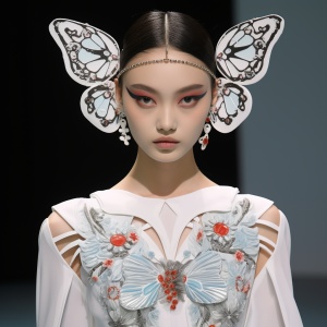 高级蝴蝶元素亚洲模特时装展示