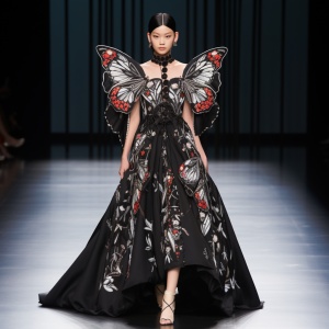 蝴蝶元素的高级走秀：中国风格彩色长裙