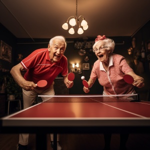 二位老人打乒乓球