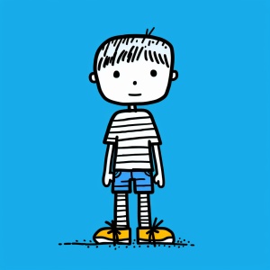 cute,cartoon,boy,,full,body,,blue,background,,doodle,in,the,style,of,Keith,Haring.,sharpie,illustration,,bold,lines,and,solid,colors,simple,details,,minimalist,ar,3:4s,200,niji,5