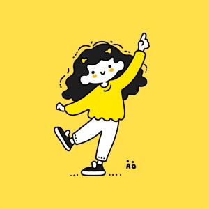 Cute Cartoon Girl with Yellow Background in Keith Haring Style
