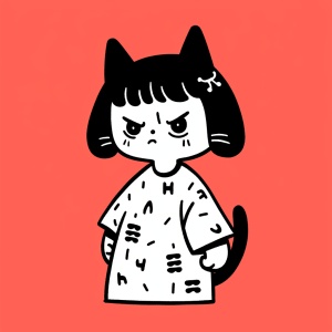 【a,cute,cartoon,girl,is,wearing,short,sleeves,and,a,cat,,,half-length,photo,or,portrait，in,the,style,of,Keith,Haring,sharpie,illustration,,bold,lines,and,solid,colors,,simple,details,,minimalist,,thick,lines.,ar1:1s,180