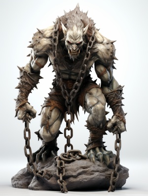 大师制作的雕塑手办，狼人怪物站立挣扎动作