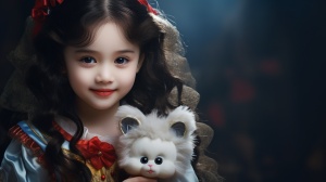 小女孩抱着洋娃娃，满脸微笑