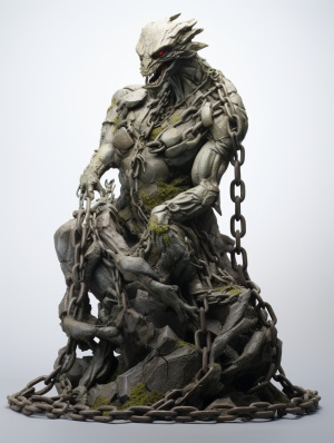 雕塑手办-蛇妖被铁链束缚，4k分辨率大师制作
