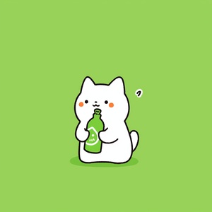 Cute White Little Cat Playing in Green Background