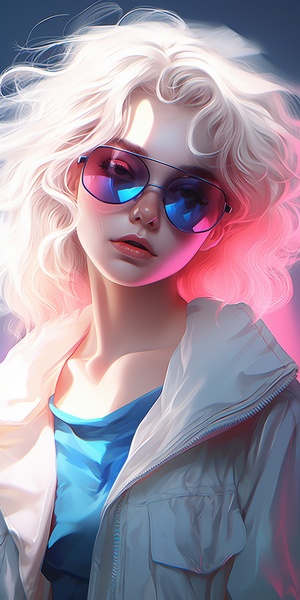 Fashionable Woman in Pink Sunglasses with White Blond Hair