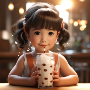 小女孩,奶茶