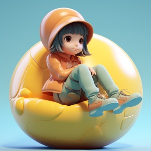 小女孩坐在一个皮球上