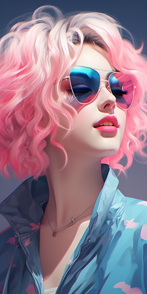 Fashionable Woman with Pink Sunglasses and White Blond Hair