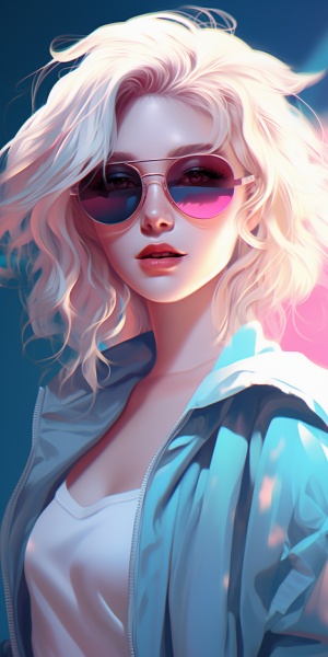 Fashionable Woman with Pink Sunglasses and White Blond Hair