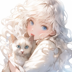 羊毛卷发姐姐与蓝眼白猫