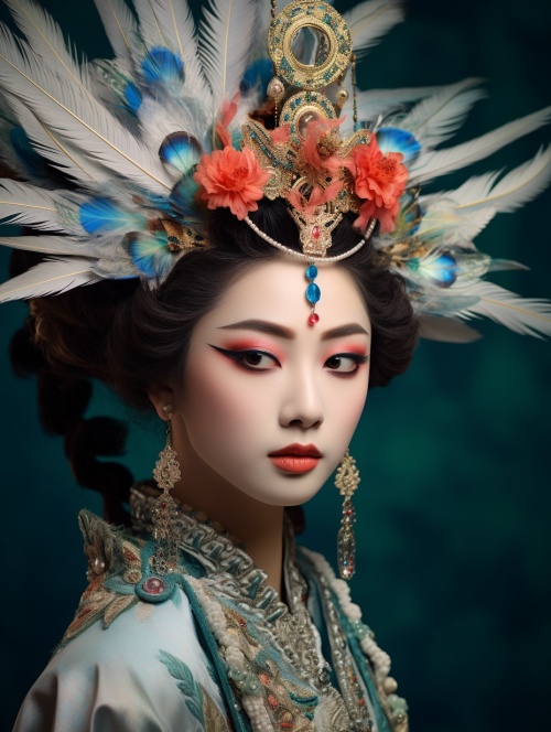 Gorgeous,chinese,gri,,porcelain,skin,,pretty,face,,Dressed,in,gorgeous,opera,costumes,,with,facial,makeup,painted,on,their,faces,,Wearing,an,exquisite,peacock,feather,crown,,beautiful,hairstyle,,Peking,Opera,facial,makeup,,Chinese,drama,style,,fullips,heavy,bright,makeup,,Bright,color,,mockup,blind,box,toy,,Stage,lighting,,hyperfeminine,,natural,volumetric,,depth,of,field,,Award,-,winning,core,photorealistic,,dreamy,,high,definition,,detailed,intricate,,Unreal,Engine,,8k,,super,detail,,blender,
