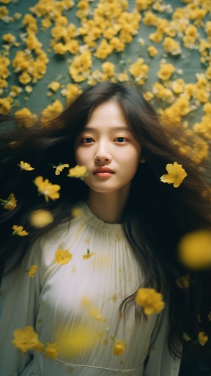 16-year-old,old,Chinese,girl,with,yellow,long,hair,,,with,flowers,hovering,over,her,,in,the,style,of,rinko,kawauchi,,green,and,blue,,filmvideo,,magewave,,alma,woodsey,thomas,,xiaofei,yue,,synchromismwearing,white,dress,dadcore,for,vacation,in,car,filled,with,the,blue,sea,the,white,flower,can,flying,the,style,of,naturalistic,poses,vacation,dadcore,youthful,energy,a,happy,espression,body,extensions,colorful,paper,soap,in,the,pink,sky,analog,film,,super,detail,dreamy,lofi,photography,colourful,,co