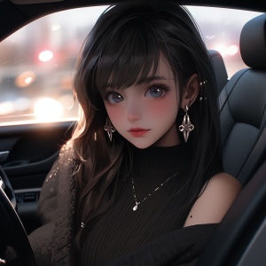 Expressive and Dreamy Photo-Realistic Style with Cute 3-Year-Old Girl Driving a Luxurious Car