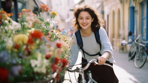 开满鲜花的法国小镇,自行车,漂亮的女孩Kodak,Portra,800,leica,501.0