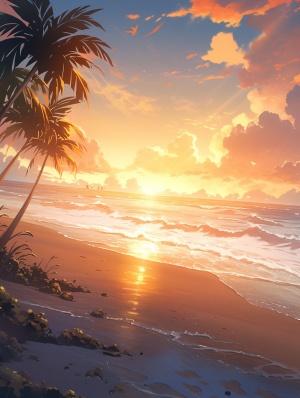 Beautiful Sunset Beach Painting with Anime Scenery