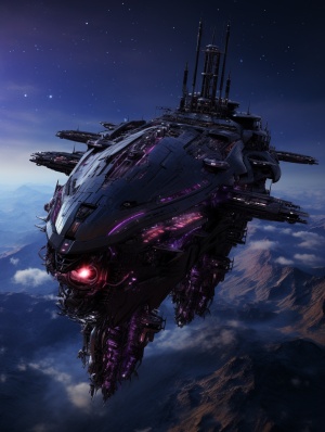 宇宙星空，黑紫色战舰，破碎的星球