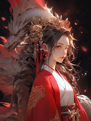 Serene Faces: An Anime Girl in Red with Dragon Hair