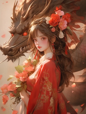 Anime Girl with Red Dragon Hair in Zhang Jingna Style