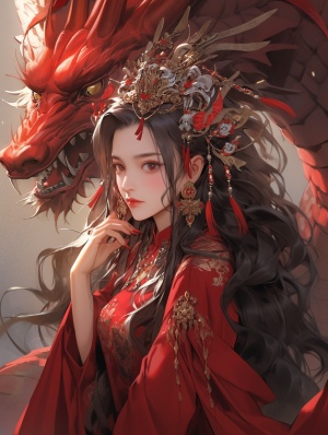 Anime Girl with Red Dragon Hair in Zhang Jingna Style