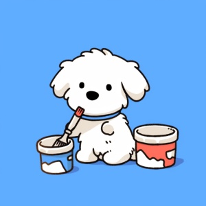 cute,white,little,dog,playing,in,blue,background,,white,,Morandi,colors,,by,KeithHaring,,doodles,,by,Gemma,Correll,,sharpie,,grunge,ar,3:4niji,5