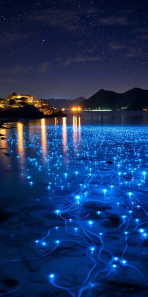 海上藍色淚光的迷人夜景照片