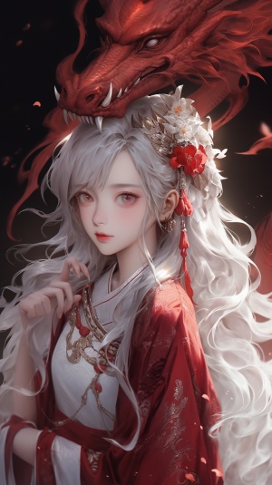 an,anime,girl,and,dragon,hair,in,red,colored,clothing,with,a,flower,headdress,,in,the,style,of,zhang,jingna,,dark,white,and,light,bronze,,32k,uhd,,serene,faces,,trick,of,the,eye,paintings,,emphasis,on,facial,expression,,indian,scenes,ar,16:20