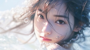 Water Color Bright Tone: Closeup Portrait of a 20-year-old Beautiful Japanese Girl Style by Hidemi Shimura