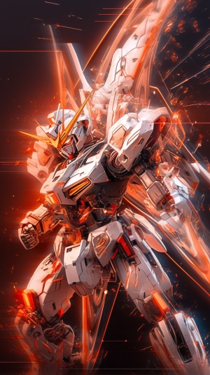 Dynamic Photography: White and Orange Gundam Mecha in the Style of Gundam