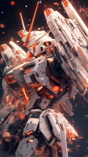 Dynamic Photography: White and Orange Gundam Mecha in the Style of Gundam