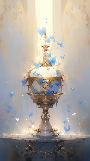 Trending Pixiv: Oil Painting Filter Concept Art - Holy, Dreamy, Gold and Azure with Exaggerated Nobility, Light Silver and Dark Azure, Free Brushwork Gemstone