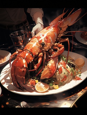 大龙虾与小虾米的高清32K油画风动漫