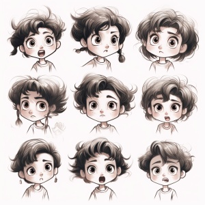Cute Girl Stickers: Big Eyes, Short Hair, Multiple Movements and Expressions