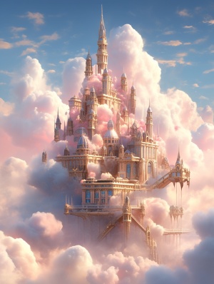 Mysterious and Majestic Pink Buildings in the Clouds: Gothic Architecture, Anime House Concept Art, and Whimsical Illustrations