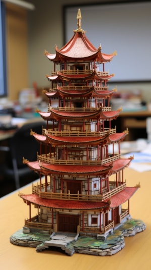 中国传统设计样式的玩具塔正在被修复