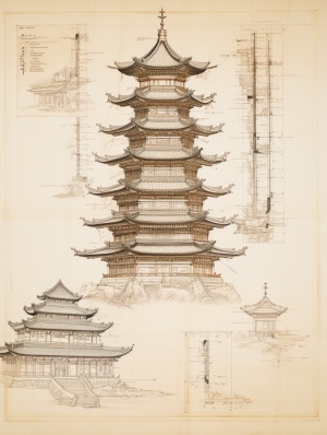 Ancient Chinese Nine-Story Octagonal Tower with Mortise and Tenon Wood Structure
