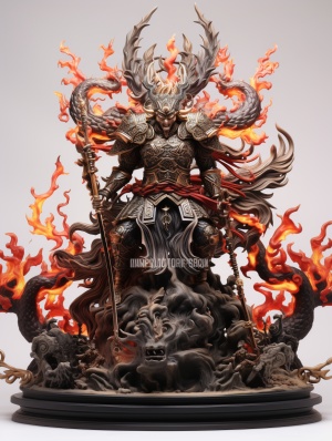 中国风龙人手办模型，火焰燃烧的黑色地台