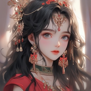 中国女孩公主的港风黑色卷发长发珍珠饰品