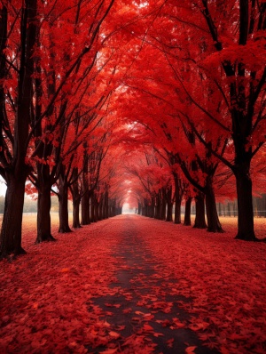 红叶飘落的马路