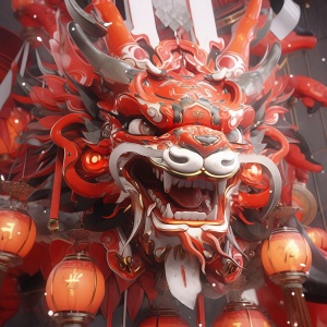 3D，立体，游戏风格，可爱，chinese,robot,dragon,dragons,design,by,hanka,,in,the,style,of,unreal,engine,5,,energy,filled,illustrations,,32k,uhd,,adorable,toy,sculptures,,masamune,shirow,,crimson,,absurdist