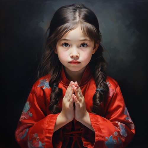 一个中国小女孩双手合十