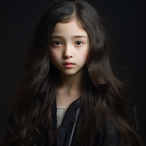 中国年轻女生黑色上衣长发证件照